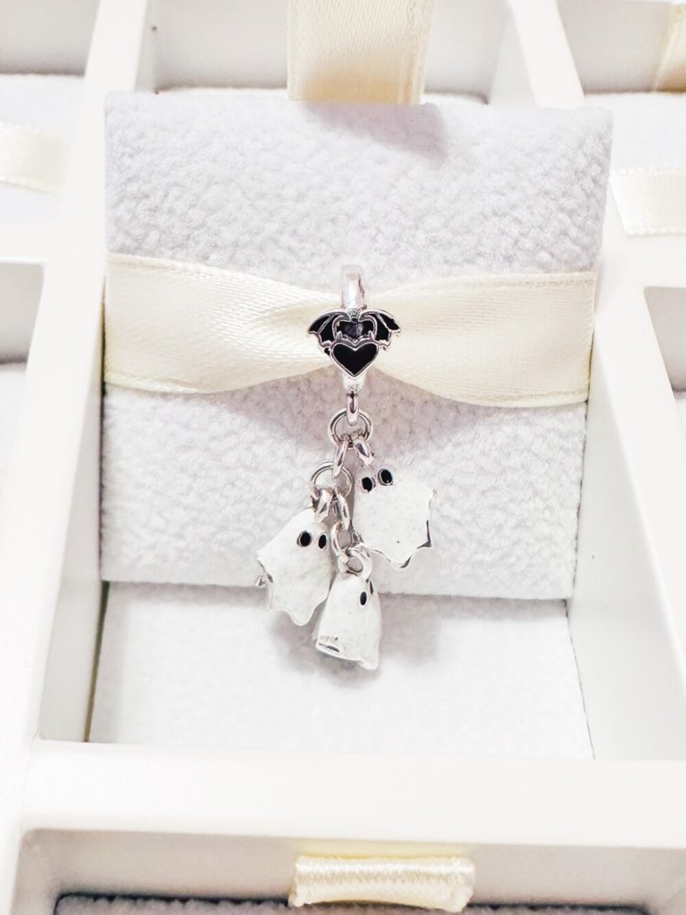 925 Sterling Silver Glow In The Dark Halloween Cute Ghosts Dangle Charm